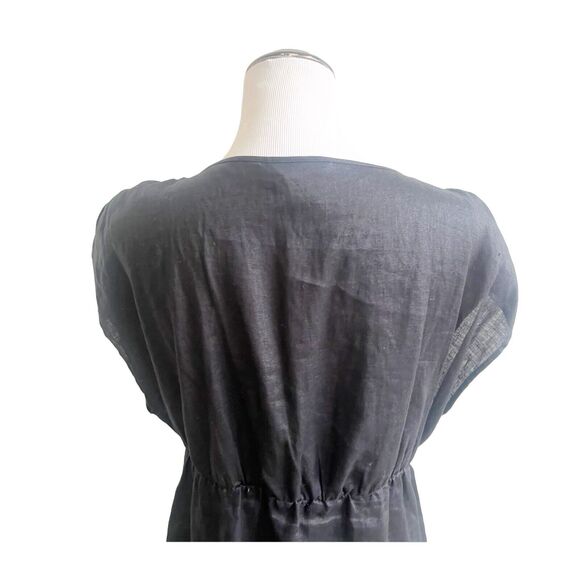 Carol Little 100% Linen Tunic Black Beaded Deep V Neckline XL Party Cocktail - Picture 9 of 11